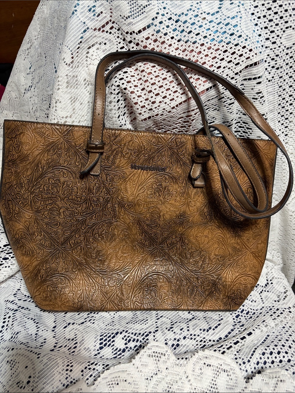 Montana West Brown Embossed Floral Tote